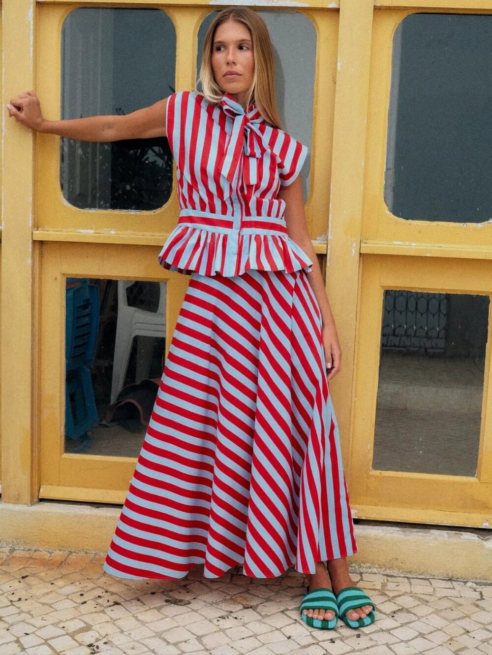 ZARA STRIPED CAPE MIDI SKIRT - Picture 5 of 6